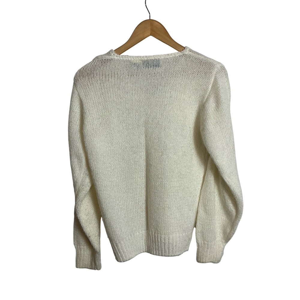Maggie Lawrence Vintage Cream Sweater Pearl Rhinestone Applique Medium Grandma - Picture 2 of 7